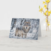 Carte Seasons Greetings Wolf in the Snow Christmas (Fleur jaune)