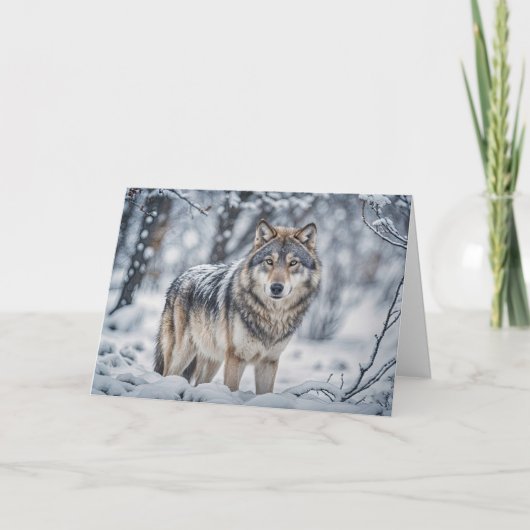 Carte Seasons Greetings Wolf in the Snow Christmas (Devant)