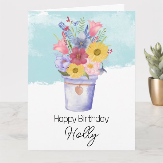 Carte seau plein de fleurs joyanniversaire (Petite plante)