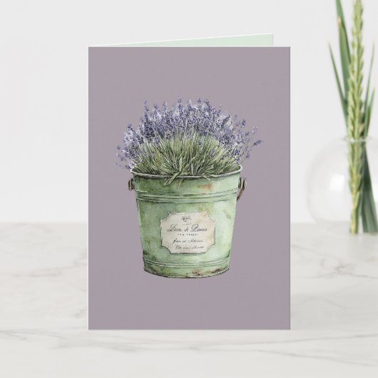 Carte Seau vert blanc Fleurs de lavande (Devant)