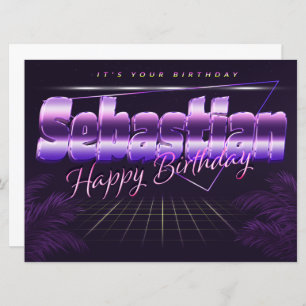 Carte Sebastian Name Prénom lila retro Map Anniversaire