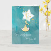 Carte Second Child, Félicitations, Baby in Stars (Fleur jaune)