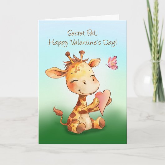 Carte Secret Pal Valentine Cute Happy Giraffe avec coeur (Devant)