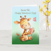 Carte Secret Pal Valentine Cute Happy Giraffe avec coeur (Fleur jaune)