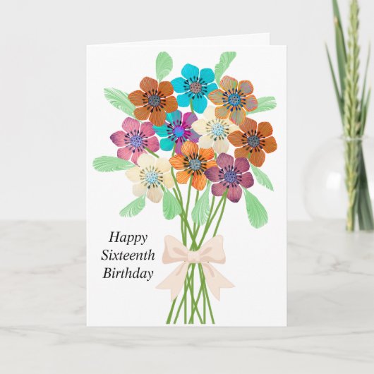 Carte Seizième anniversaire avec Bouquet de fleurs (Devant)