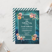 Carte Seizième fête d'anniversaire Turquoise rose rayure (Devant/Arrière en situation)