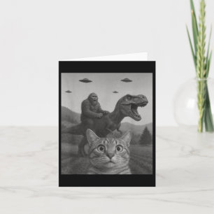 Carte Selfie Chat Avec Bigfoot équitation T-rex Dinosaur
