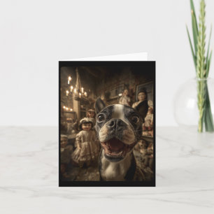 Carte Selfie de Boston Terrier féminin avec des poupées