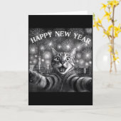 Carte Selfie de chat avec le compte à rebours de feu d'a (Fleur jaune)