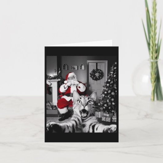 Carte Selfie De Chat De Noël Drôle Avec Santa Claus Cute (Devant)