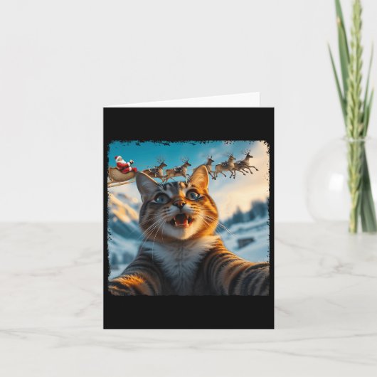 Carte Selfie De Chat Drôle Avec Père Noël Sleigh Noël No (Devant)