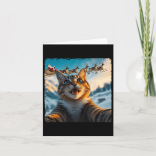 Carte Selfie De Chat Drôle Avec Père Noël Sleigh Noël No