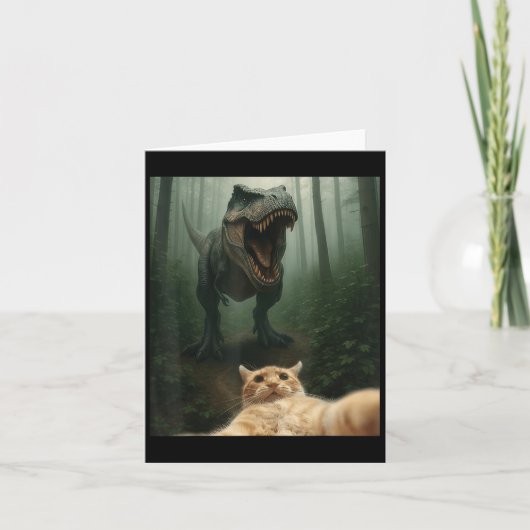 Carte Selfie De Chat Drôle Avec T-rex Dinosaur _1 (Devant)