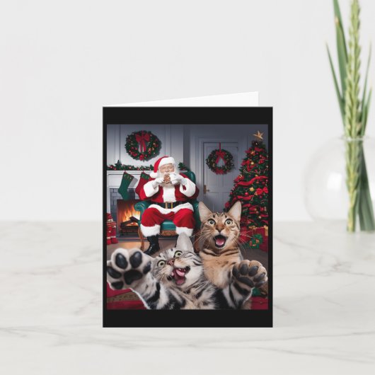 Carte Selfie De Chien De Chat De Noël Drôle Avec Santa C (Devant)