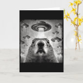 Carte Selfie de marmotte drôle avec des ovnis extraterre (Fleur jaune)