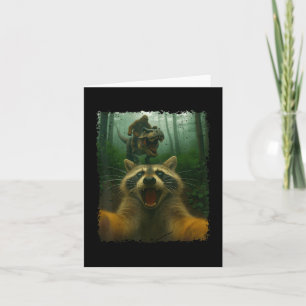 Carte Selfie De Raccoon Drôle Avec Dinosaure T-Rex Et Bi