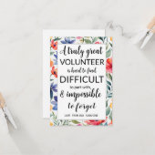 Carte semaine d'appréciation du bénévole tropical (Devant/Arrière en situation)