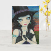 Carte semi-transparente de sorcière et de chat (Fleur jaune)