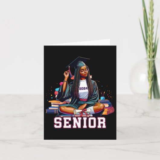 Carte Senior 2024 Black Afro African Woman Graduation Bo (Devant)