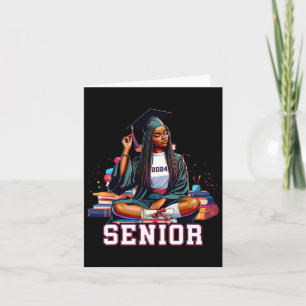 Carte Senior 2024 Black Afro African Woman Graduation Bo