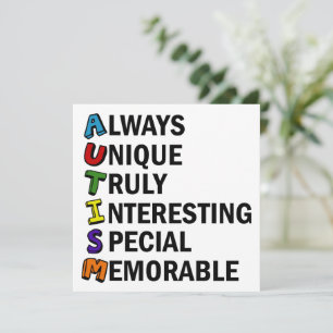 Carte Sensibilisation sur l'autisme Acrostique mignon po