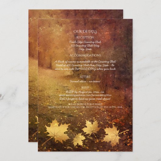 Carte sentier d'automne chute feuille détails mariages (Devant / Derrière)