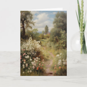 Carte Sentier de jardin fleuri vintage printemps , Huile