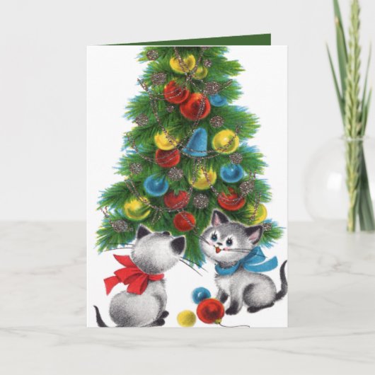 Carte sentiment rétro des amoureux de les chats de Noël (Devant)