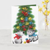 Carte sentiment rétro des amoureux de les chats de Noël (Fleur jaune)