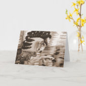 Carte Sepia Merry Horse, Anniversaire (Fleur jaune)