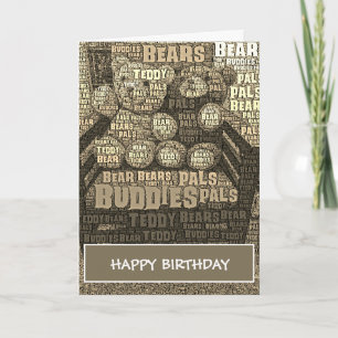 Carte Sepia Teddy Bear Buddies Word Cloud Card