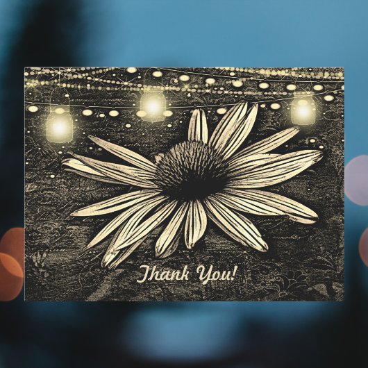 Carte Sépia Toned Conflower sous Jar Lights Merci