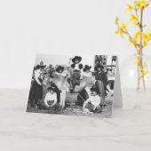 Carte Sept cow-girls rodéo posant avec un âne (Fleur jaune)