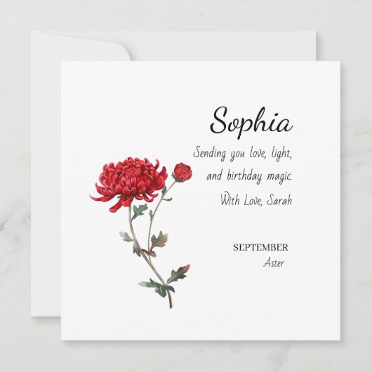 Carte September Aster Personalized Birthday (Devant)