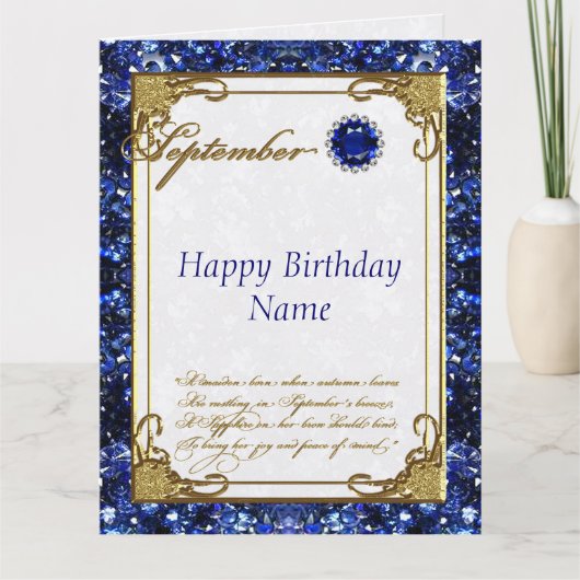Carte Septembre Sapphire Birthstone Birthday 8,5 X 11 (Devant)