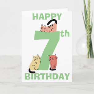 Carte Septième (7e) Anniversaire Doodle Cats Message per
