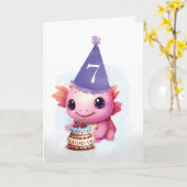 Carte Septième 7ème anniversaire mignon Axolotl rose (Fleur jaune)