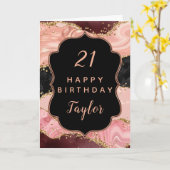 Carte Séquins rose Noir Agate Joyeux Anniversaire (Fleur jaune)