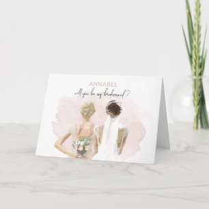 Carte Seras-Tu Ma Demoiselle D'Honneur Rose Aquarelle