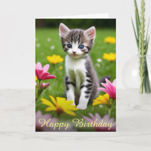 Carte Sereine Floral Jaune et Rose Meadow Kitten Card