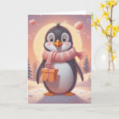 Carte Serenade d'anniversaire de pingouin (Fleur jaune)