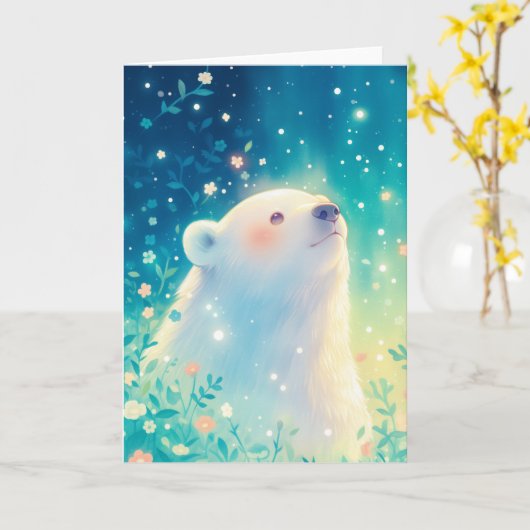 Carte Serene Polar Bear Gazon (Fleur jaune)