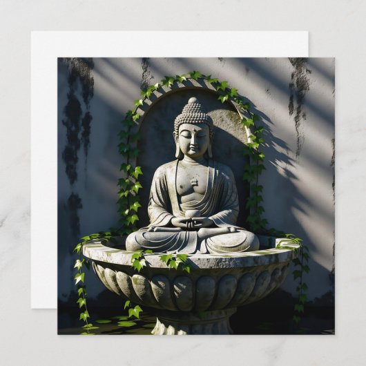 Carte Serene Tranquille Fontaine Bouddha (Devant / Derrière)