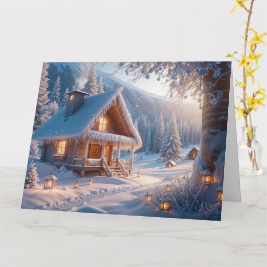 Carte Sérénité neigeuse : Vœux chaleureux pour une nouve (Fleur jaune)