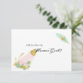Carte Serez-vous ma demoiselle d'honneur Fleur Boho Rose (Debout devant)