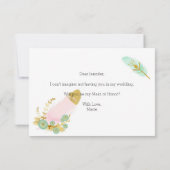 Carte Serez-vous ma femme d'honneur Boho Feathers rose (Dos)