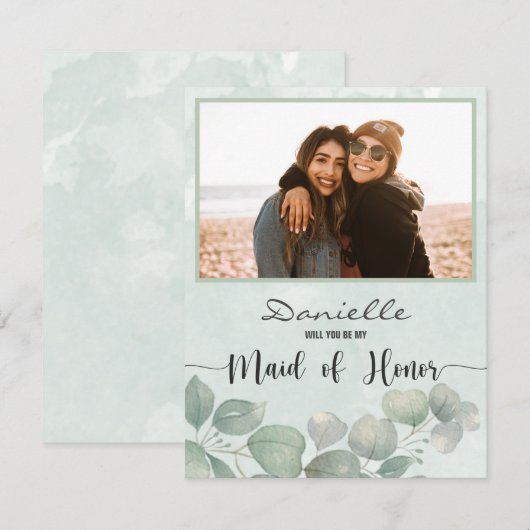 Carte Serez-vous ma femme d'honneur Eucalyptus ? (Devant / Derrière)