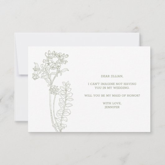 Carte Serez-vous ma femme d'honneur Sage Boho Flowers (Dos)