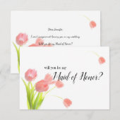 Carte Serez-vous ma femme d'honneur Tulipes roses douces (Devant / Derrière)