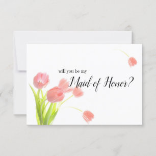 Carte Serez-vous ma femme d'honneur Tulipes roses douces